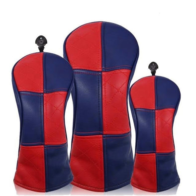 Golf Red and Blue Checker Wood Clubhead Covers Full Set (One Driver, One Fairway Wood, One Hybrid)