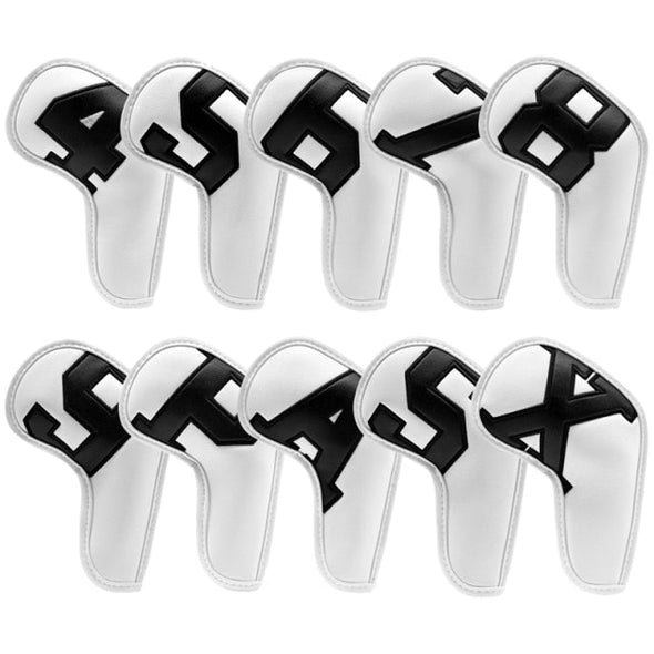 Golf Ultra Protection Iron Clubhead Covers (Iron 4-9 & Wedges) (White With Black Text)