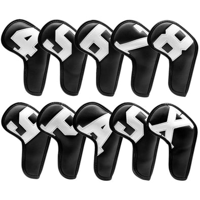 Golf Ultra Protection Iron Clubhead Covers (Iron 4-9 & Wedges) (Black With White Text)