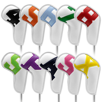 Golf Ultra Protection Iron Clubhead Covers (Iron 4-9 & Wedges) (White With Rainbow Text)