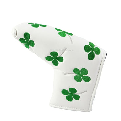 Golf Lucky Clover Blade Putter Clubhead Covers (White)