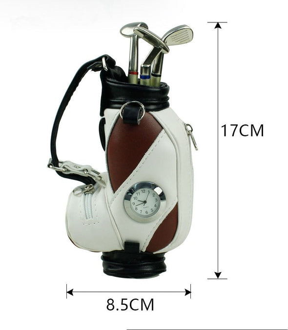 Golf Miniature Golf Bag Pen Holder And Clock (Black Bag)