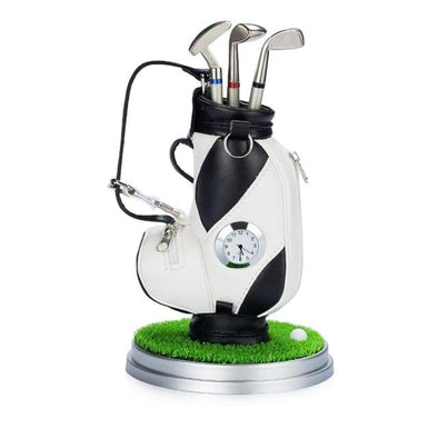 Golf Miniature Golf Bag Pen Holder And Clock (Black Bag)