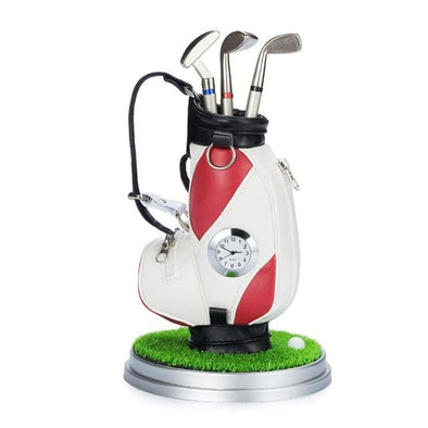 Golf Miniature Golf Bag Pen Holder And Clock (Red Bag)