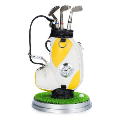 Golf Miniature Golf Bag Pen Holder And Clock (Yellow Bag)