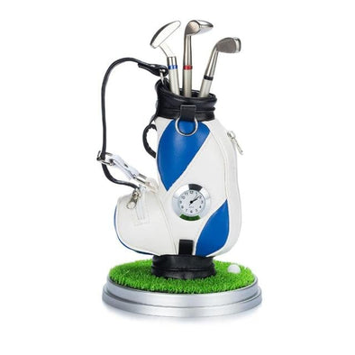 Golf Miniature Golf Bag Pen Holder And Clock (Blue Bag)