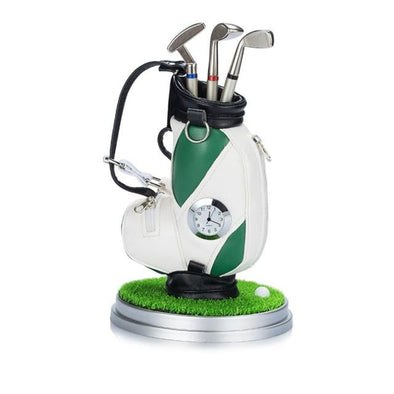 Golf Miniature Golf Bag Pen Holder And Clock (Green Bag)