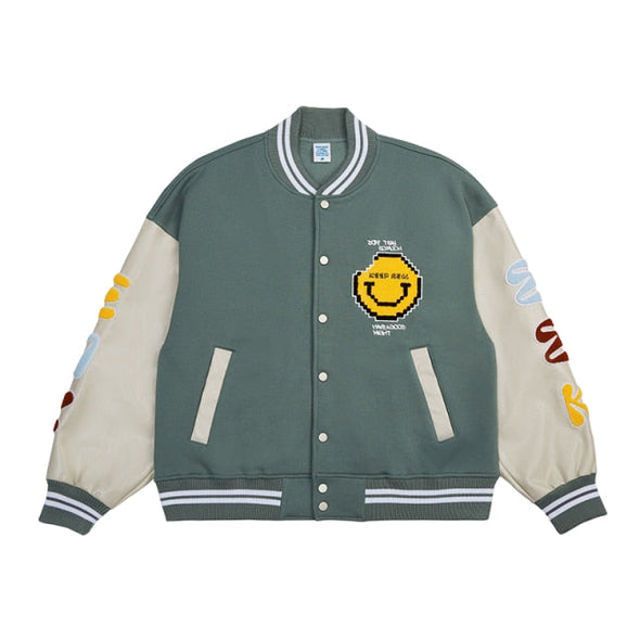 Ikai™ Smiley Print Varsity Jacket